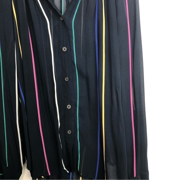 DEREK Lamb 10 Crosby Navy blue striped button-down sheer shirt - Picture 5 of 11